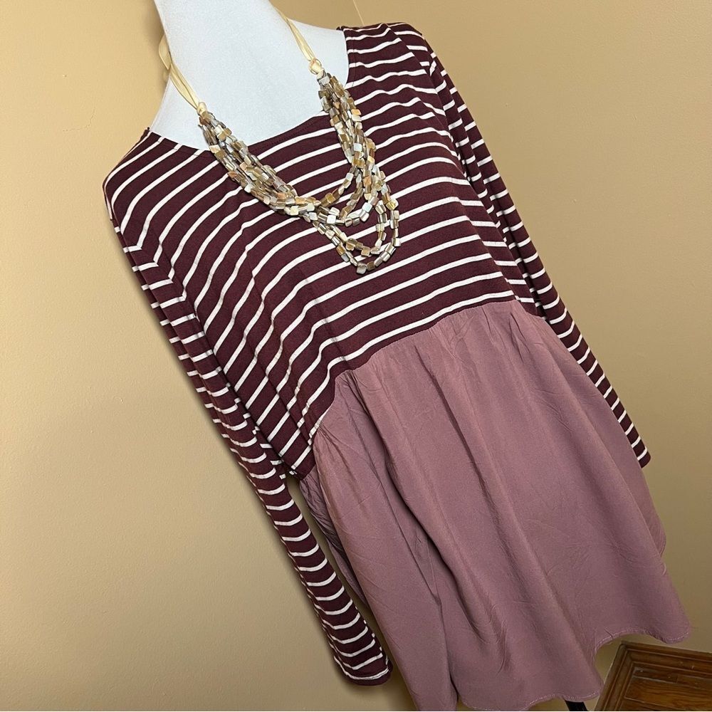 Umgee Women's 1XL Pull On Striped Long Sleeve T-Shirt Tunic